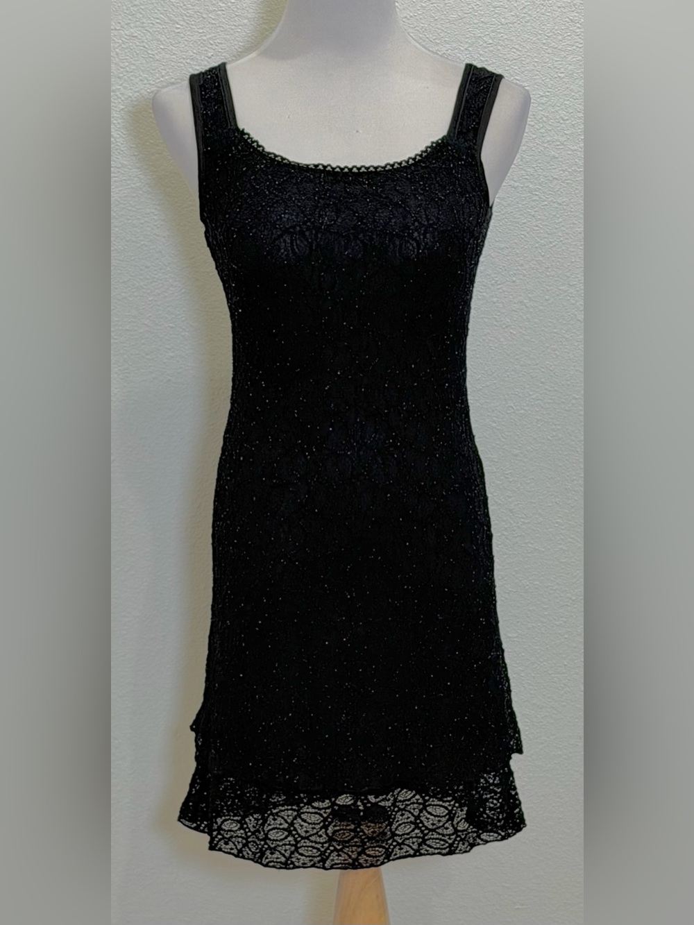 Vintage Y2K Salon Tonique Black Glitter Lace Dress Women’s Small Goth Whimsigoth